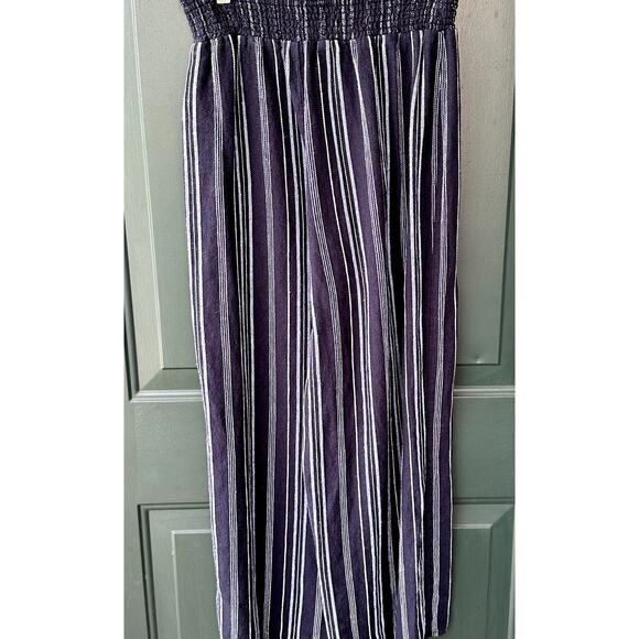 Ellen Tracy Linen Wide Leg Full Length Pants Sz M Navy w/ Stripes Lagenlook Easy - Picture 2 of 5